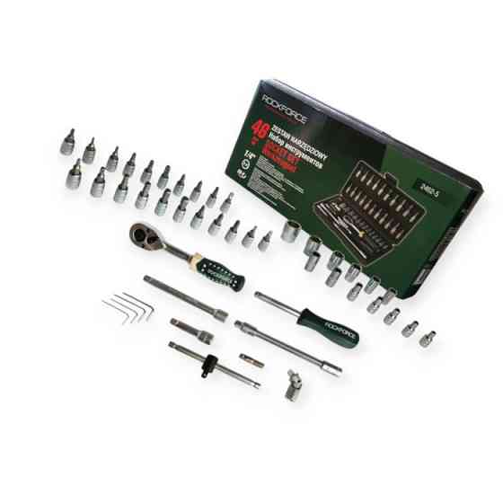 Набір інструменту 1/4" 46 шт, 4-14 мм з тріщ., подовжує., кардан, отв.-вороток, біти Rock FORCE Мукачево