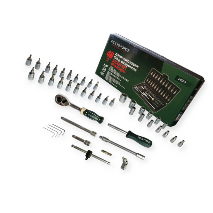Набір інструменту 1/4" 46 шт, 4-14 мм з тріщ., подовжує., кардан, отв.-вороток, біти Rock FORCE Мукачево - фото 2