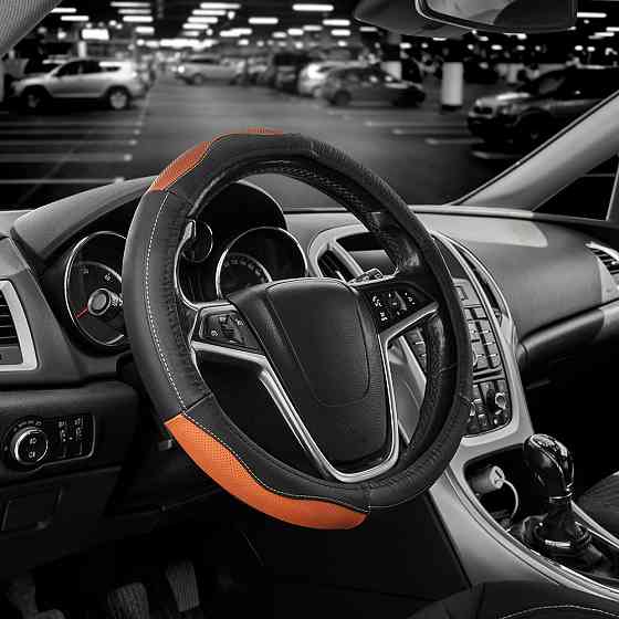 Чехол на руль Carlife 39-41см, кожа, черный с коричневыми вставками Львов