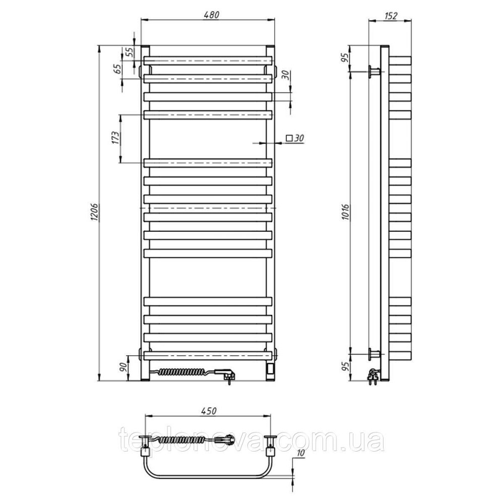 Сушарка для рушників електрична Navin Stugna 480х1200 Sensor ліва чорний муар Чернівці - фото 6