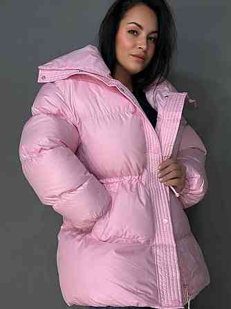 Куртка женская Haiziyuan 8055 глянцевая пуфер удлиненная с утяжкой на талии розовая, розовый, L Киев