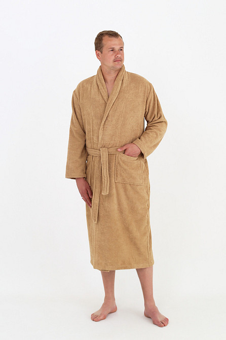 Чоловічий махровий халат Ideal Textile ХXL бежевий (56860514) Чернівці - фото 2