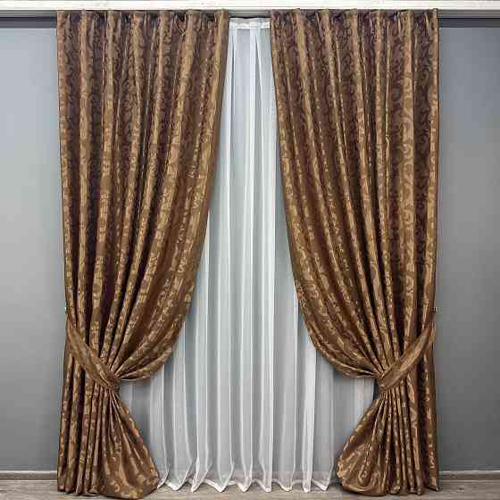 Комплект готовых штор VR-Textil Жаккард Вензель № 478ш Светло-коричневый 100х250 см 2 шт (39-958) Киев