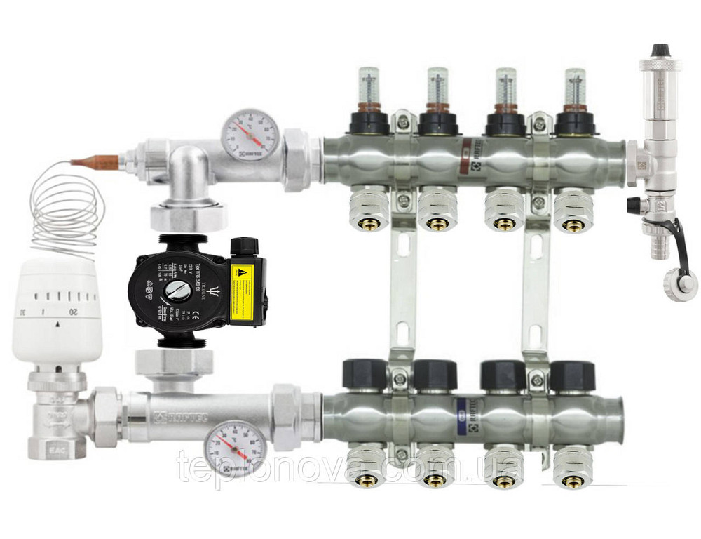 Колектор в зборі на 4 пари виходів нержавійка  "Raftec" для Теплої Підлоги з розходомірами Чернівці - фото 9