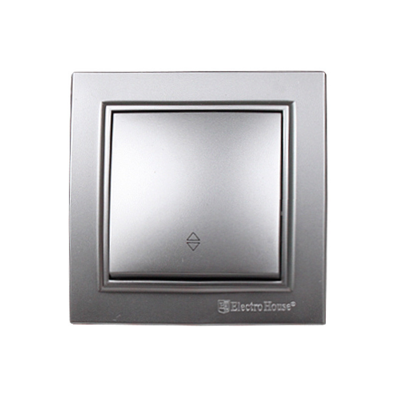 Выключатель одноклавишный проходной, Enzo серебряный камень Днепр - изображение 1