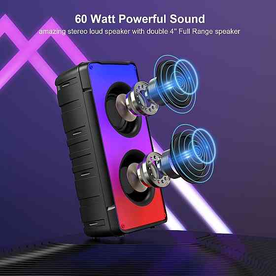 Колонка Bluetooth портативная беспроводная стереоколонка 60Вт с подсветкой TWS FM-радио, эквалайзер, Киев