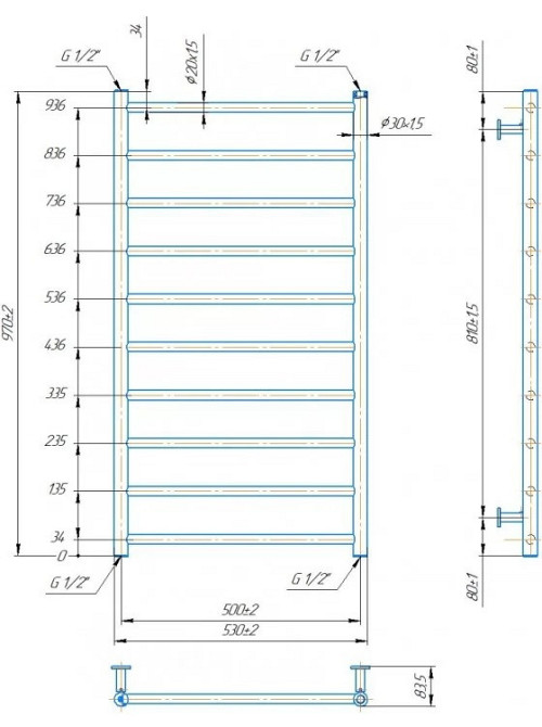 Водяна рушникосушарка Mario INOX Флет 970х530/500 Київ - фото 4