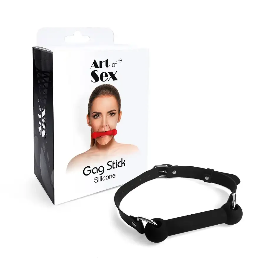 Кляп-палиця на ременях Art of Sex – Gag Stick Silicon, чорний, натуральна шкіра Львів - фото 4