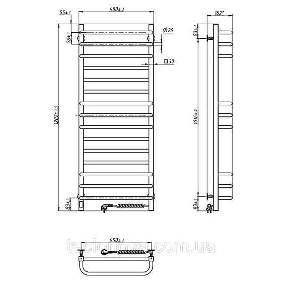 Сушарка для рушників електрична з неіржавкої сталі Navin Грандіс 480х1200 Sensor правий з таймером, Чернівці