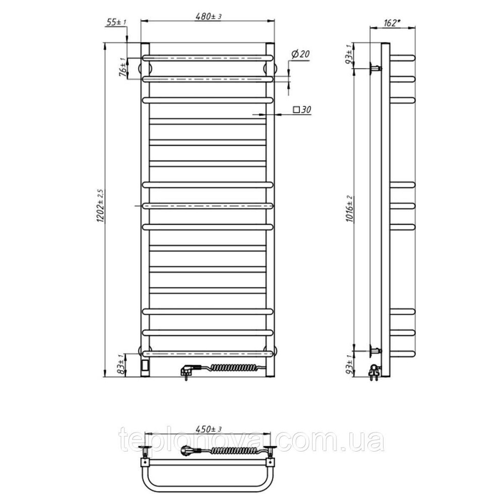 Сушарка для рушників електрична з неіржавкої сталі Navin Грандіс 480х1200 Sensor правий з таймером, Чернівці - фото 5