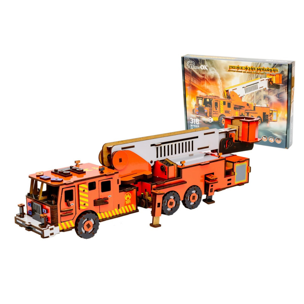 Дерев'яний 3D конструктор "Пожежна машина" Puz-00921, 318 деталей Вінниця - фото 1