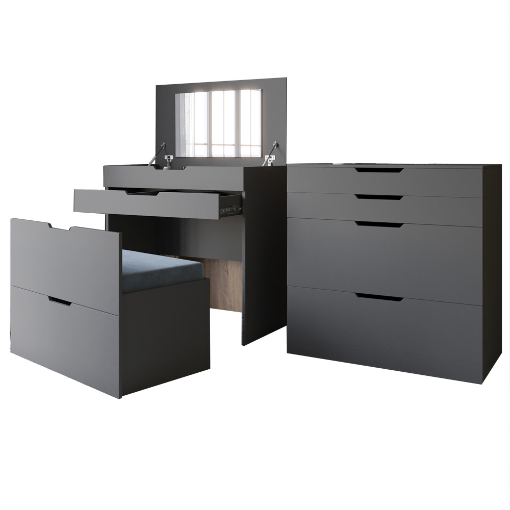 Комод-трюмо с зеркалом, нишей под сиденьем и ящиком LION Азия Антрацит (LION-041662) ТОП Львов - изображение 2