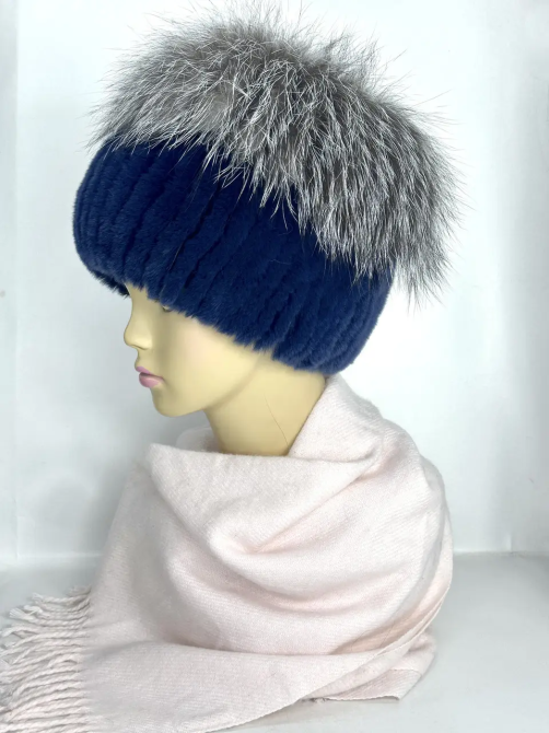 Шапка хутряна жіноча кубанка Мерлін Синій Харків - фото 6