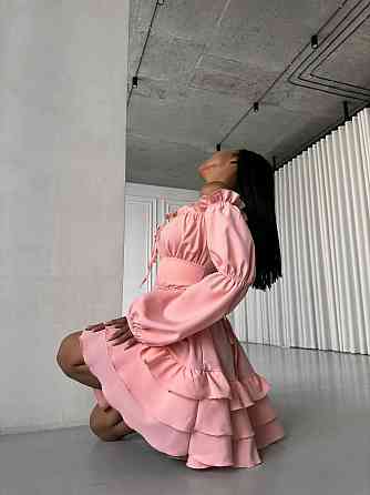 Женское стильное мини платье с воланами креп костюмка Пудра, 42/44 Одесса