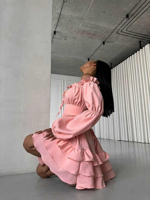 Женское стильное мини платье с воланами креп костюмка Пудра, 42/44 Одесса - изображение 3