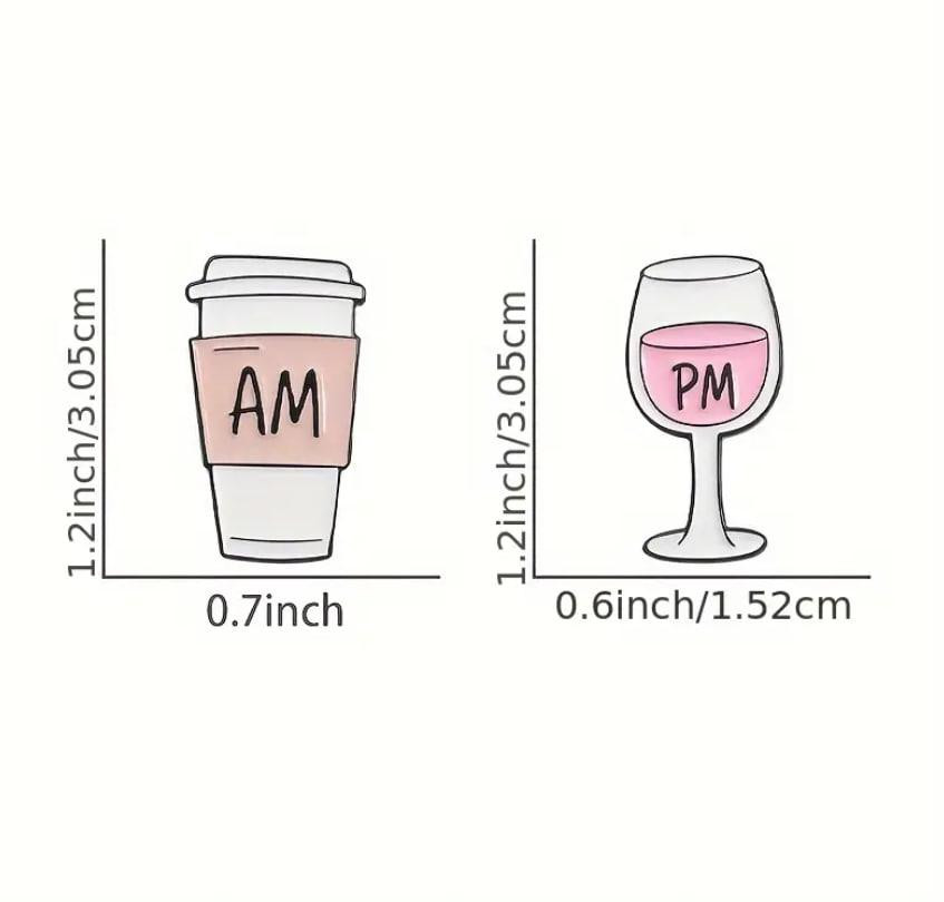 Значки AM&PM — набор из 2-х шт. с кофе и вином (в мультяшном стиле) Киев - изображение 3