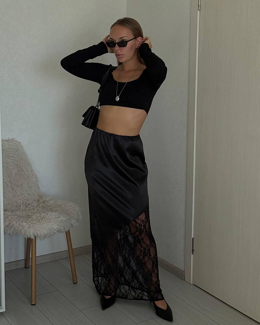 Женская стильная длинная шелковая юбка с кружевом. Одесса - изображение 6