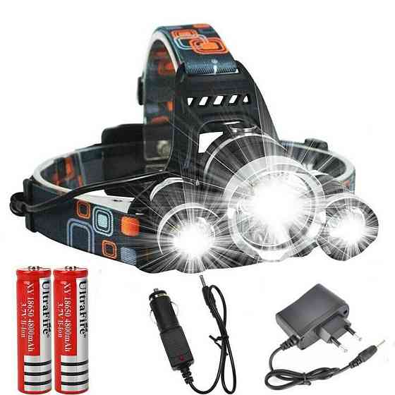 Налобний ліхтар T6+2XPE, RJ-3000, від мережі та прикурювача / Потужний акумуляторний ліхтарик на голову Київ