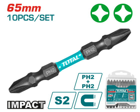 Викрутні насадки TOTAL TACIM16PH233, PH2+PH2, 65мм,10шт. (7090274) Київ