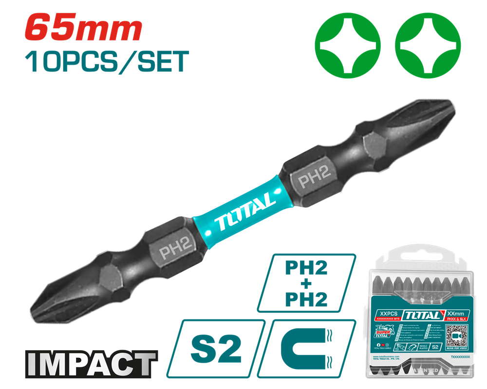 Викрутні насадки TOTAL TACIM16PH233, PH2+PH2, 65мм,10шт. (7090274) Київ - фото 1