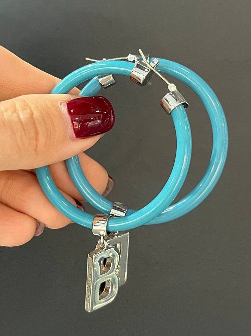 Balenciaga сережки кільця кольору морської хвилі з ребрами Одеса - фото 5