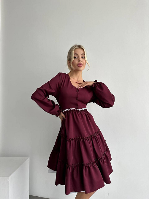 Женское базовое приталенное платье костюмный креп Бордо Одесса - изображение 8