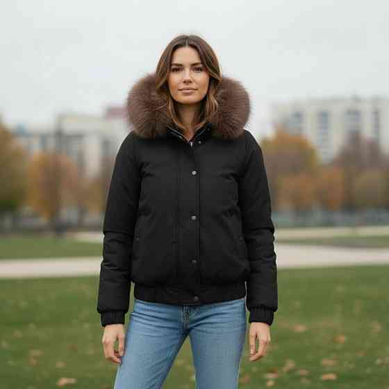 Бомбер женский с мехом песца 52 Черный Харьков