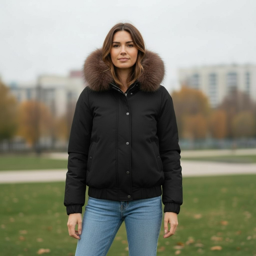 Бомбер женский с мехом песца 52 Черный Харьков - изображение 2