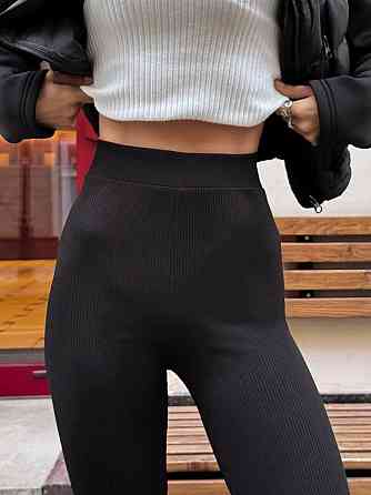 Женские теплые базовые лосины без боковых швов турецкий рубчик на флисе Одесса