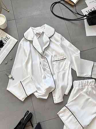 Жіноча легка піжама подвійна: сорочка та штани шовк Білий, 46/48 Одеса