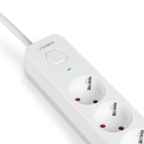Мережевий подовжувач із заземленням 5 розеток 3м з кнопкою білий VF-PD53G-W Oncord Videx Житомир - фото 5