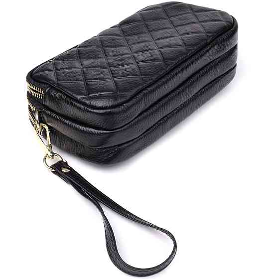 Сумка из натуральной кожи с тремя отделениями для женщин Vintage 22890 Черный Киев