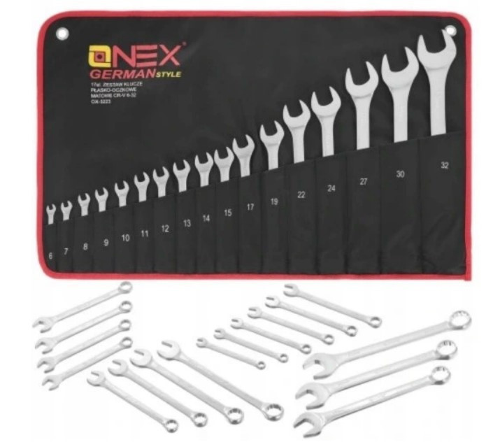 Набір ріжкових комбінованих ключів OX-3223 з гумовими вставками, 17 шт, 6–32 мм, Cr-V сталь у футлярі Одеса - фото 2