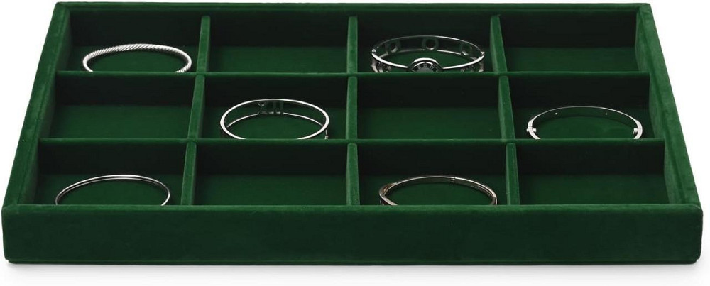 Лоток для украшений Velvet 12 отделений Темно-зеленый 35×24×3.5 см бархатный органайзер штабелируемый для Киев - изображение 7