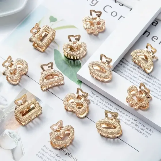 Набор из 6 золотистых мини заколок для волос – золотистые крабики Киев