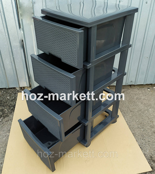 Комод пластиковий тумбочка на 4 ящики ротанг граніт антрацит тнмно - сірий Харків - фото 8