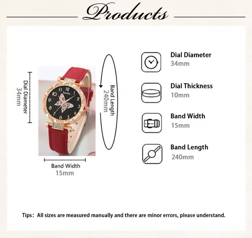 Подарочный набор для женщин Бабочка наручные часы браслет ожерелье и серьги без подарочной коробки черный Киев - изображение 7