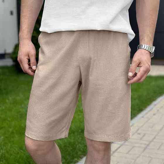 Шорти чоловічі льняні з кишенями бежеві Pobedov Marsel Київ