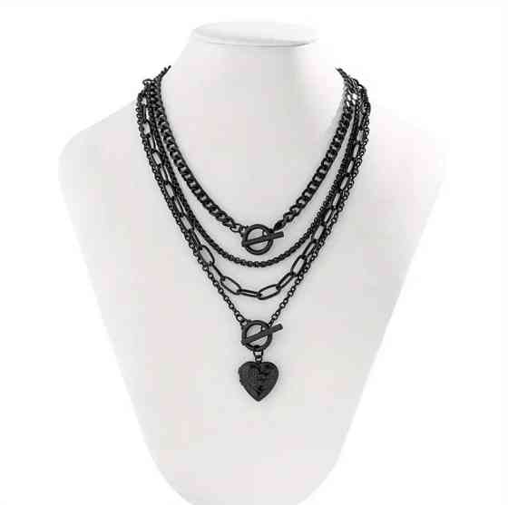 Многослойный черный чокер-цепочка с подвеской-сердцем Киев
