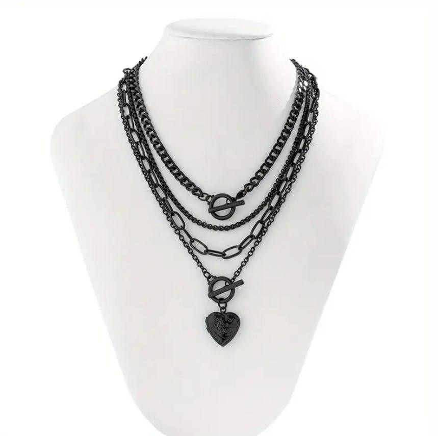 Многослойный черный чокер-цепочка с подвеской-сердцем Киев - изображение 2