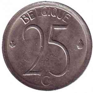 25 сантимів. 1948-93 рік, Бельгія. (Belgique) Полтава