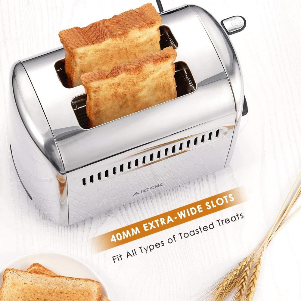 Тостер Aicok на 2 ломтика, из нержавеющей стали с выдвижным поддоном для крошек, 7 настроек 850 Вт серебристый Киев - изображение 2
