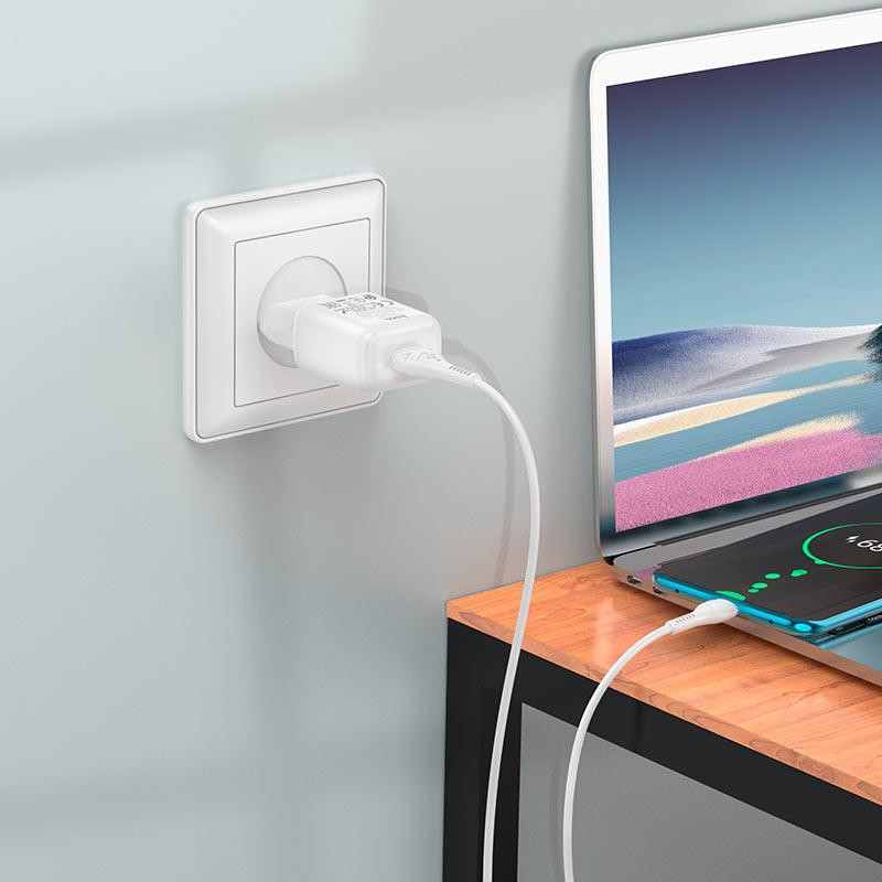 СЗУ зарядний пристрій HOCO C96A 1USB/2.1A з кабелем для заряджання USB - Type-C Білий Кам'янець-Подільський - фото 4