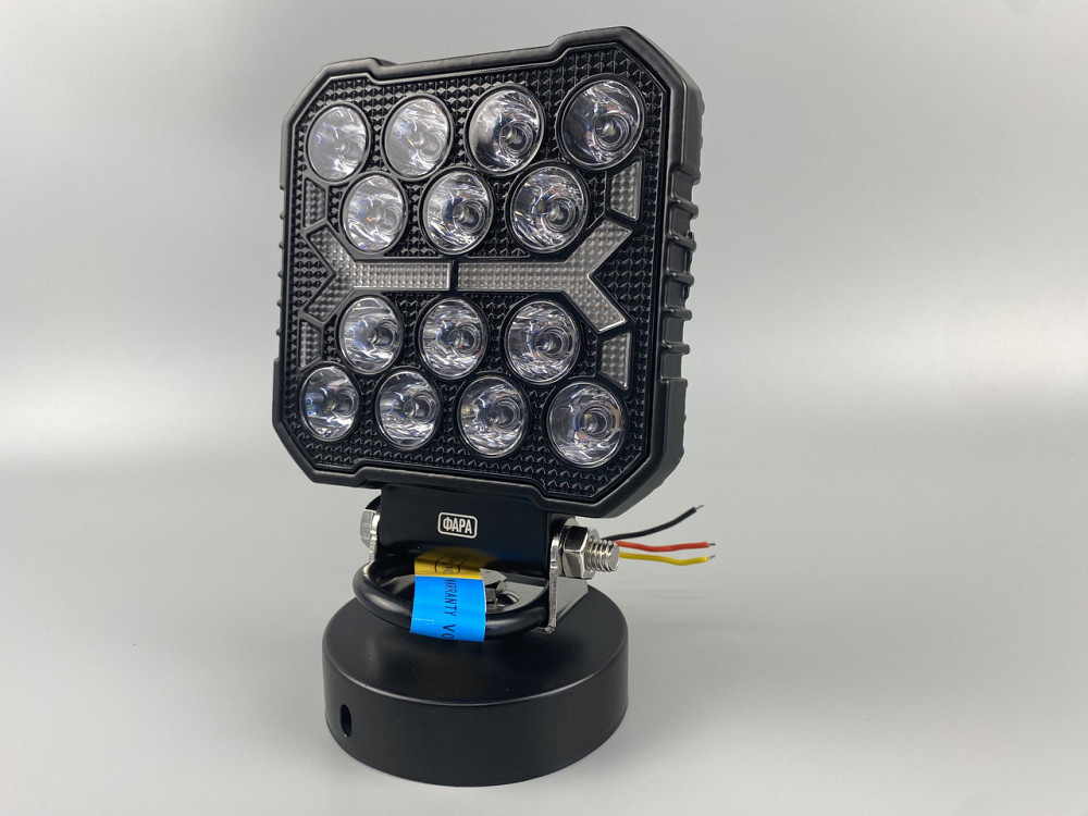 Фара LED квадратна 16 Led chip 12/24V. Широкий промінь + DRL світло (жовта горизонт лінія), світло 6500К, IP67 Мукачево - фото 1