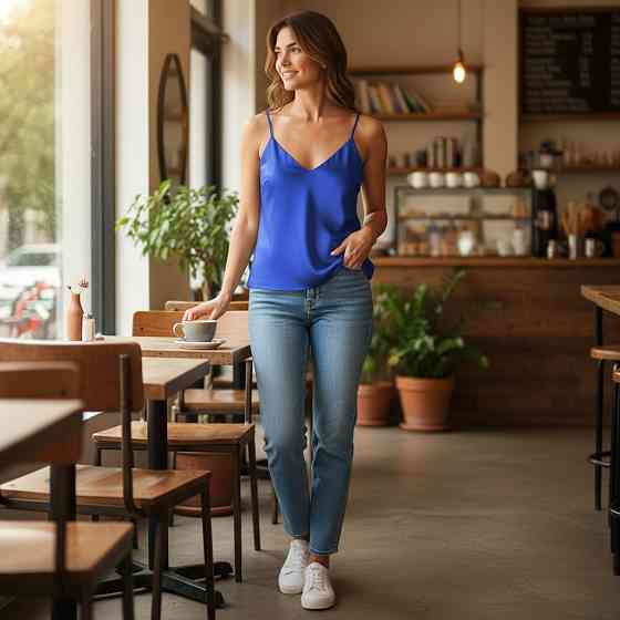 Шовкова майка на тонких бретельках Електрик M/L Харків