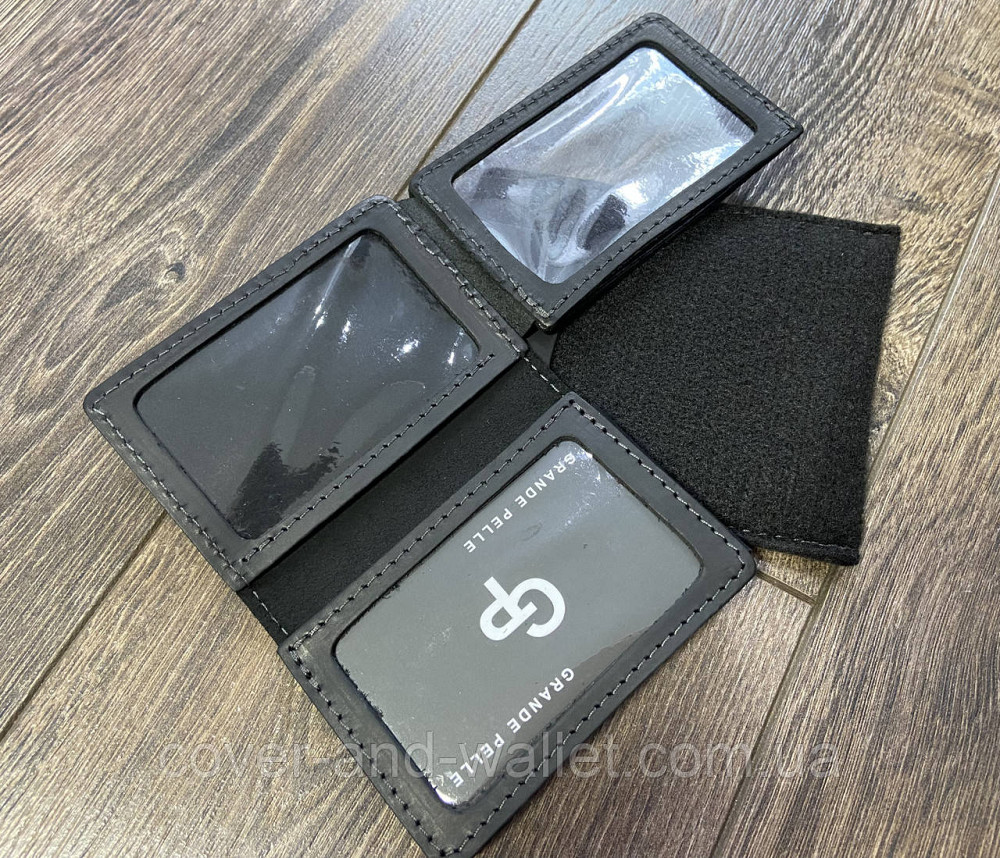 Чорна обкладинка з натуральної шкіри для ID-паспорту й автодокументів Grande Pelle Київ - фото 4