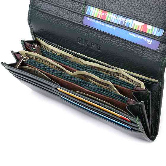 Удобный вертикальный кошелек из натуральной кожи ST Leather 23086 Зеленый Киев