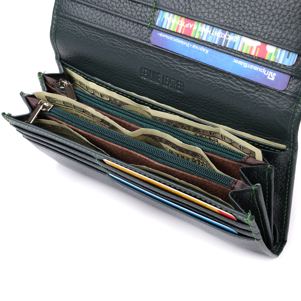Удобный вертикальный кошелек из натуральной кожи ST Leather 23086 Зеленый Киев - изображение 6