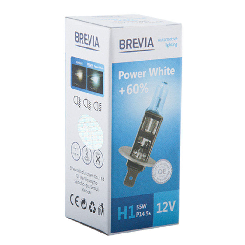 Галогенова лампа Brevia H1 12V 55W P14,5s Power White +60% 4300K CP Львів - фото 1
