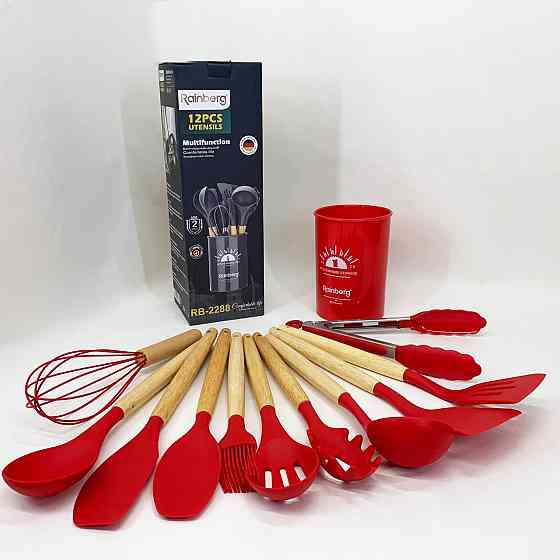 Набір кухонних предметів на підставці, Силіконові кухонні прилади для готування, Набір кухарського FJ-55 Івано-Франківськ